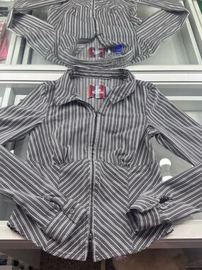 Urban Outfitters Gray and White Striped Shirt with Multicolor Label